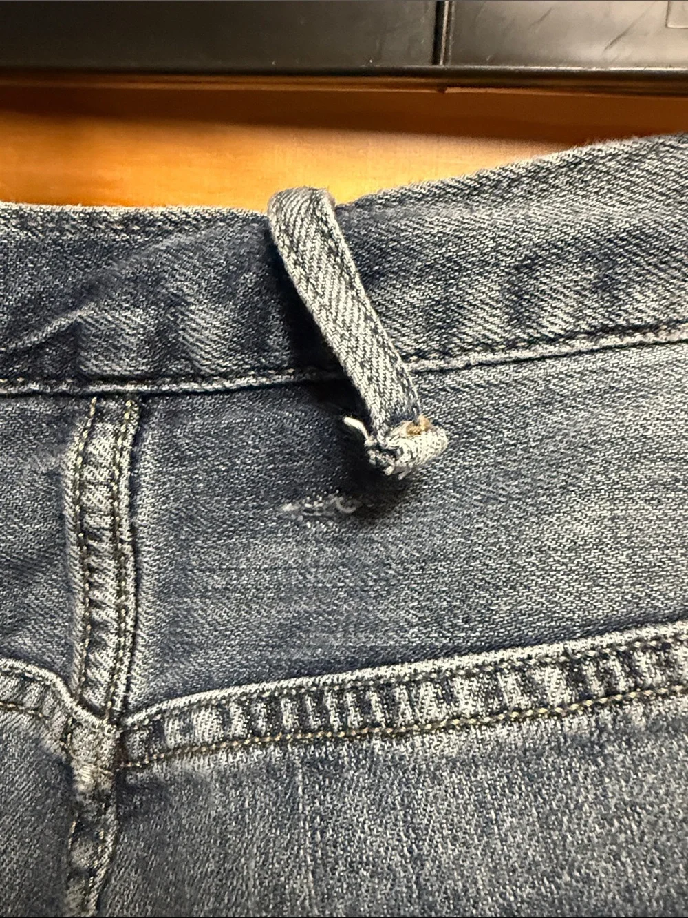 Eddie Bauer Men's Blue Denim Jeans with Red Plaid Lining 40x32 relaxed fit